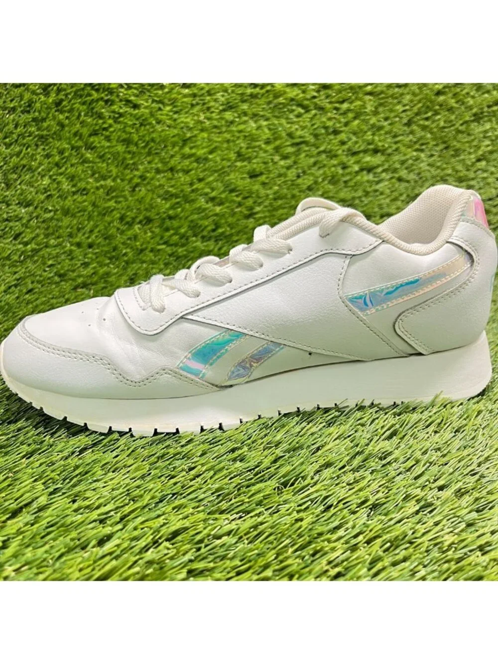 Reebok Glide Womens Size 9 White Blue Athletic Walking Leather Shoes Sneakers